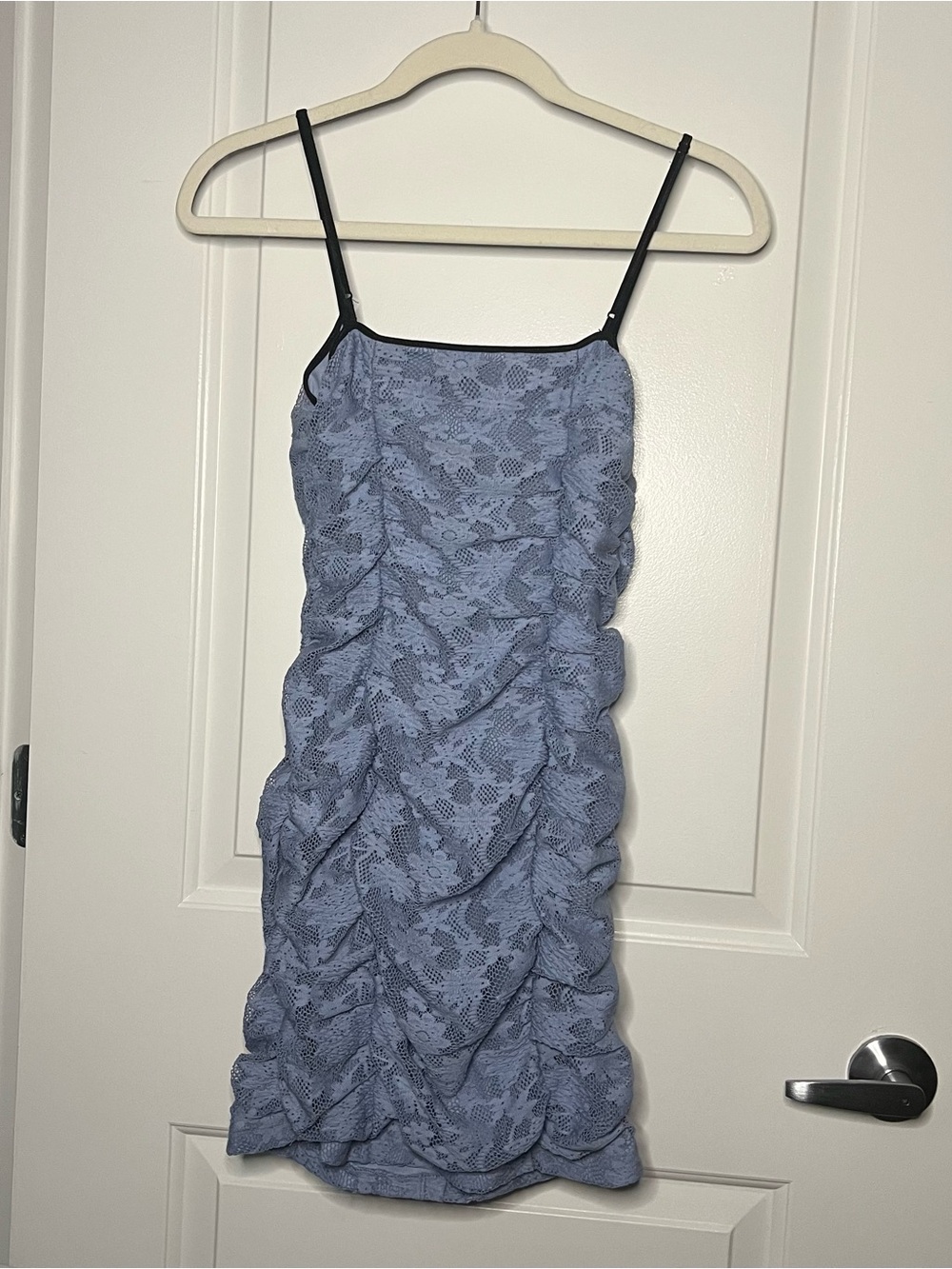 Urban Outfitters Light Blue Ruched Lace Mini Dress